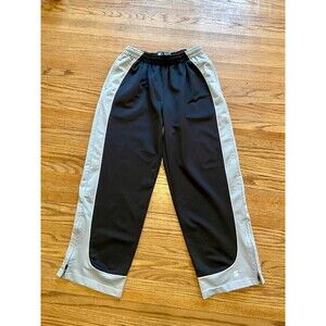 VTG Y2K Starter Wide Baggy Blk Gry Stripe Basketball Track Pants Men Jersey Mesh